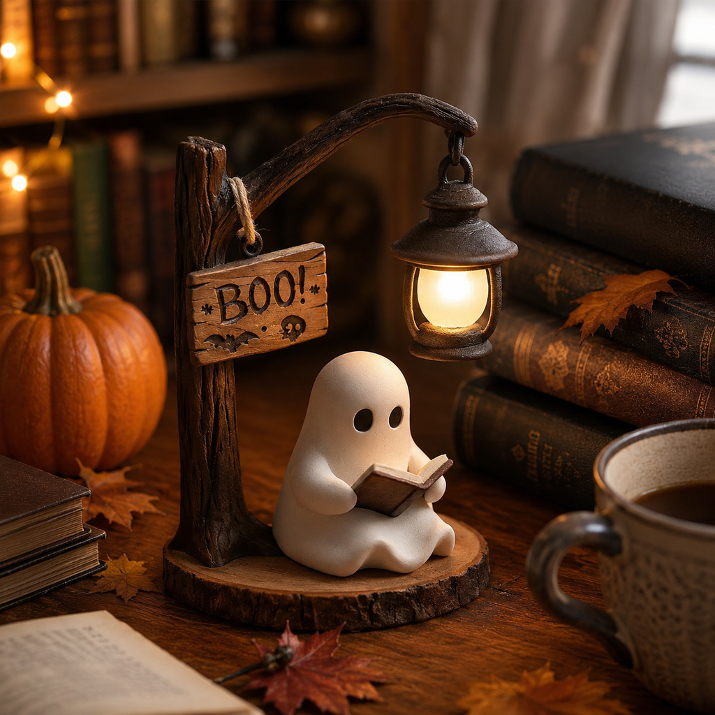 Cute Ghost Reading Lamp Decor with Warm LED Lantern