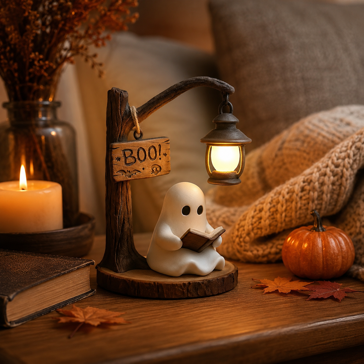 Cute Ghost Reading Lamp Decor with Warm LED Lantern