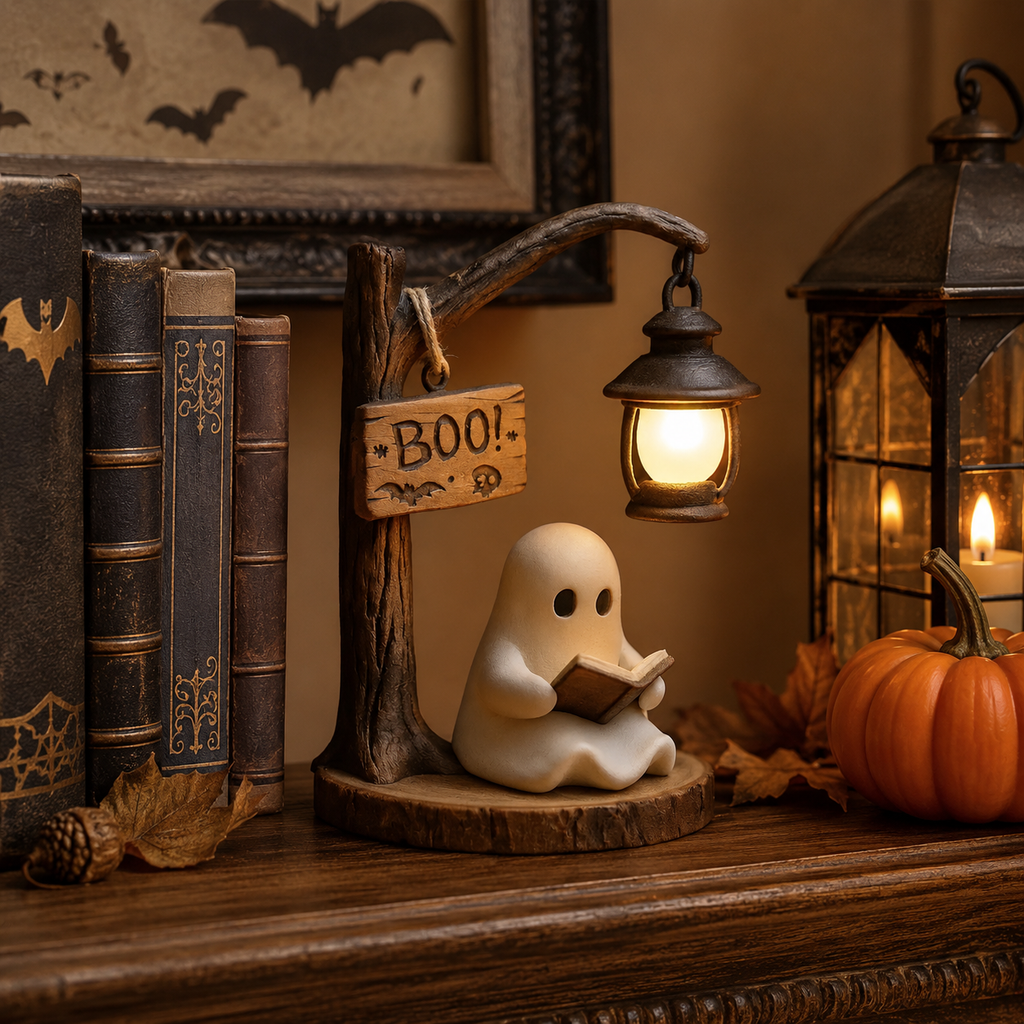 Cute Ghost Reading Lamp Decor with Warm LED Lantern