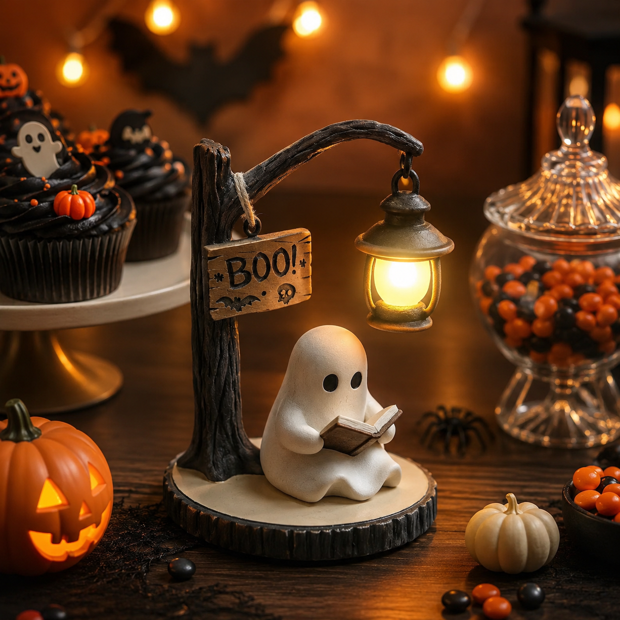 Cute Ghost Reading Lamp Decor with Warm LED Lantern