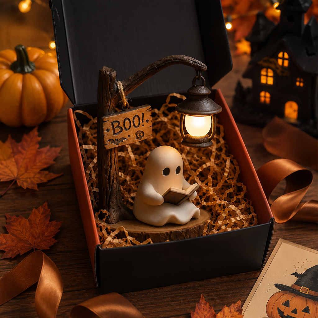 Cute Ghost Reading Lamp Decor with Warm LED Lantern