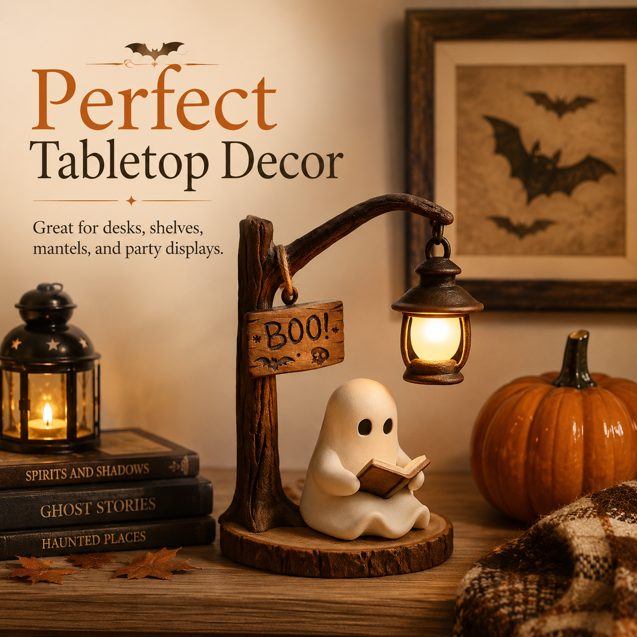 Cute Ghost Reading Lamp Decor with Warm LED Lantern