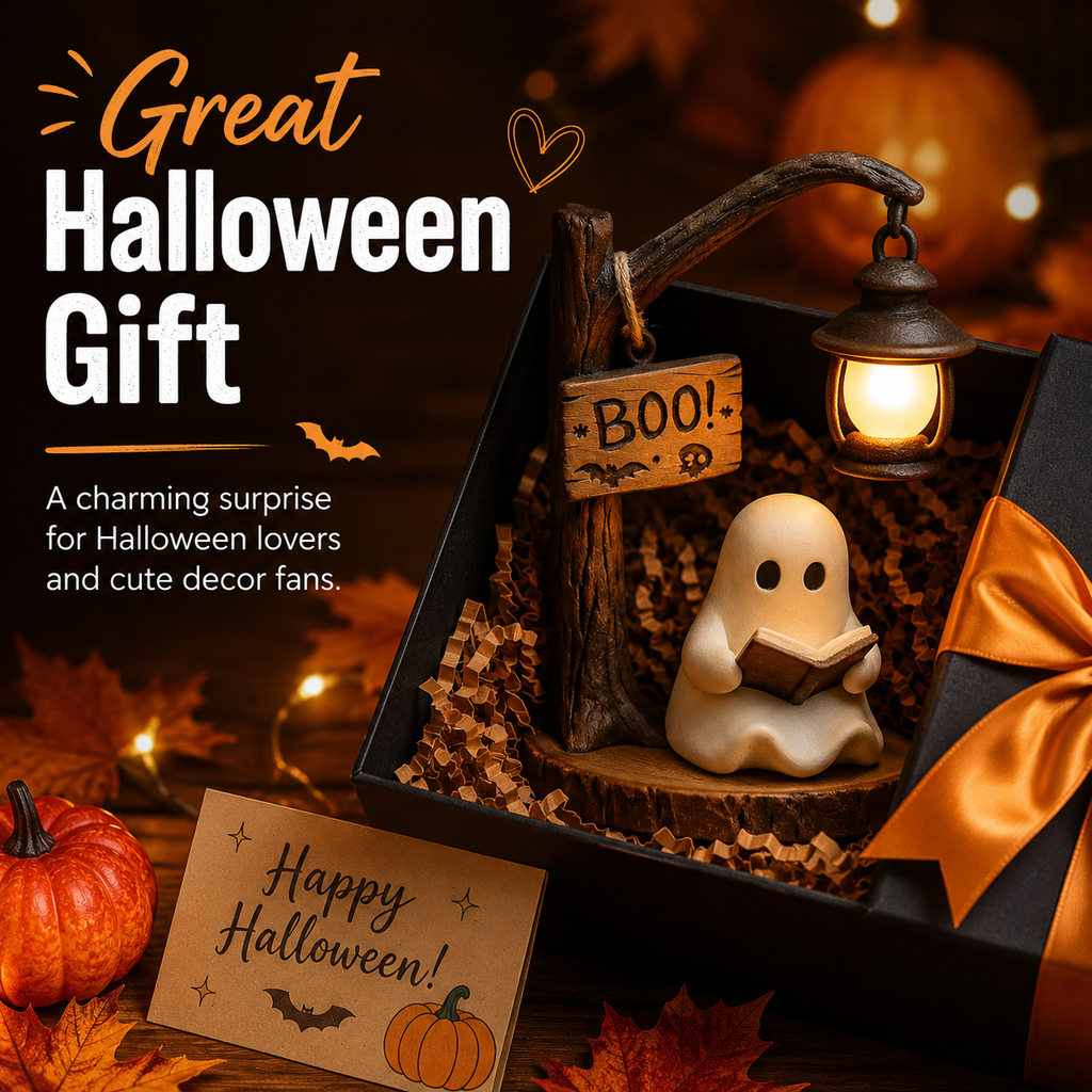 Cute Ghost Reading Lamp Decor with Warm LED Lantern