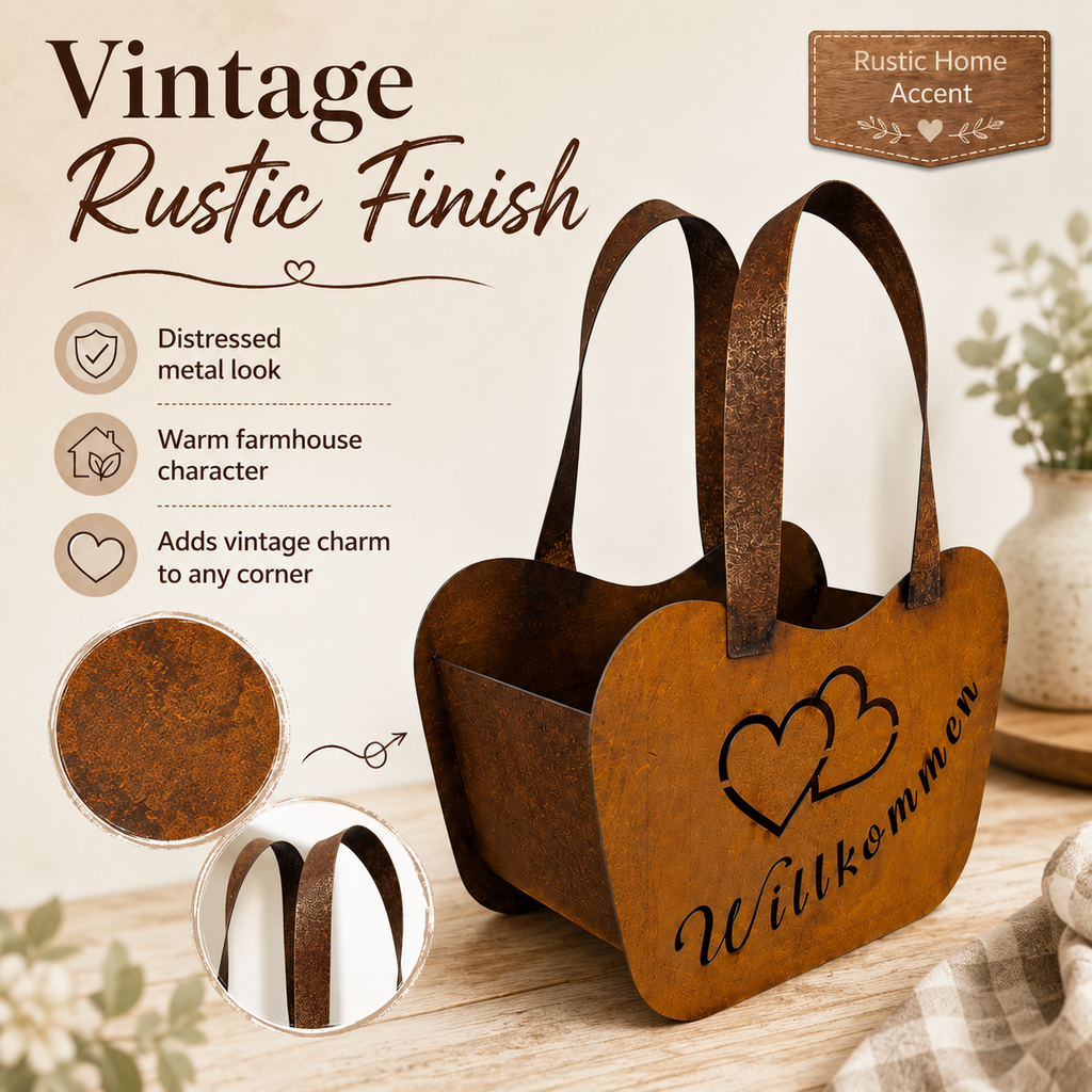 Vintage Rustic Metal Handbag Planter Basket