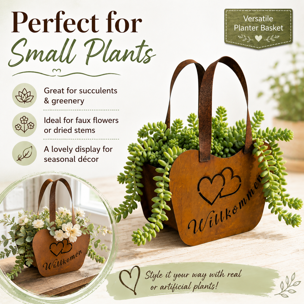 Vintage Rustic Metal Handbag Planter Basket