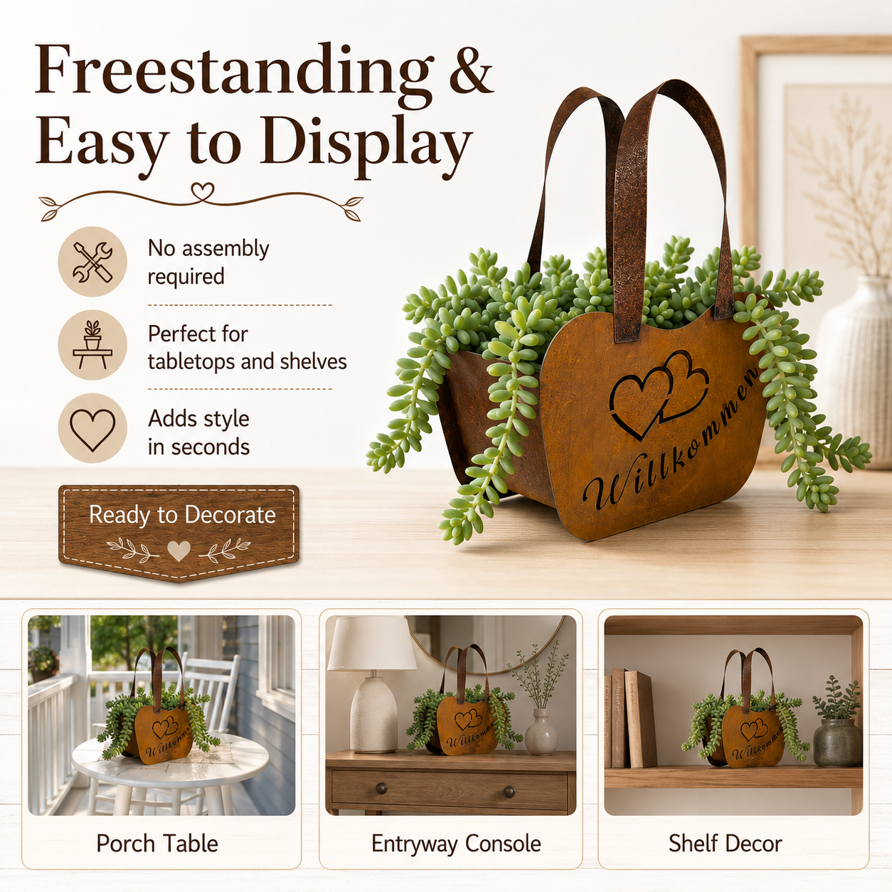 Vintage Rustic Metal Handbag Planter Basket