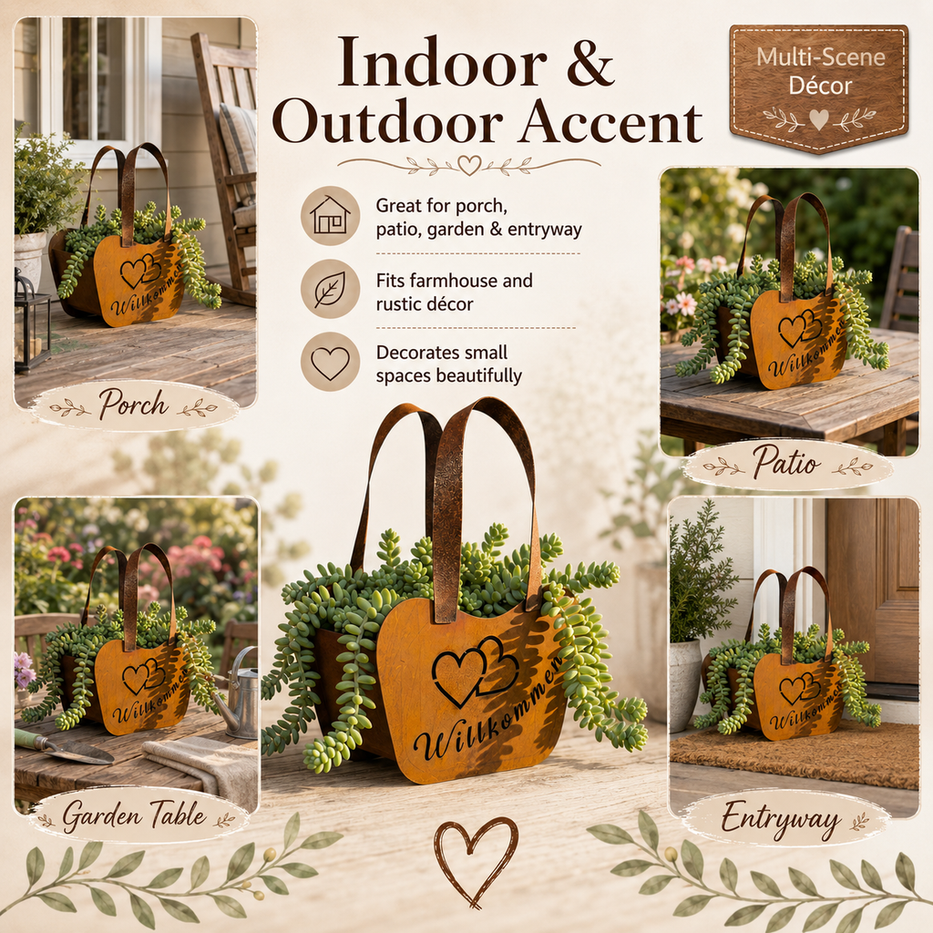 Vintage Rustic Metal Handbag Planter Basket