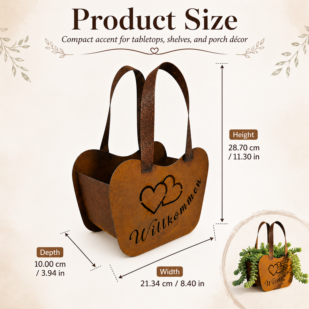 Vintage Rustic Metal Handbag Planter Basket