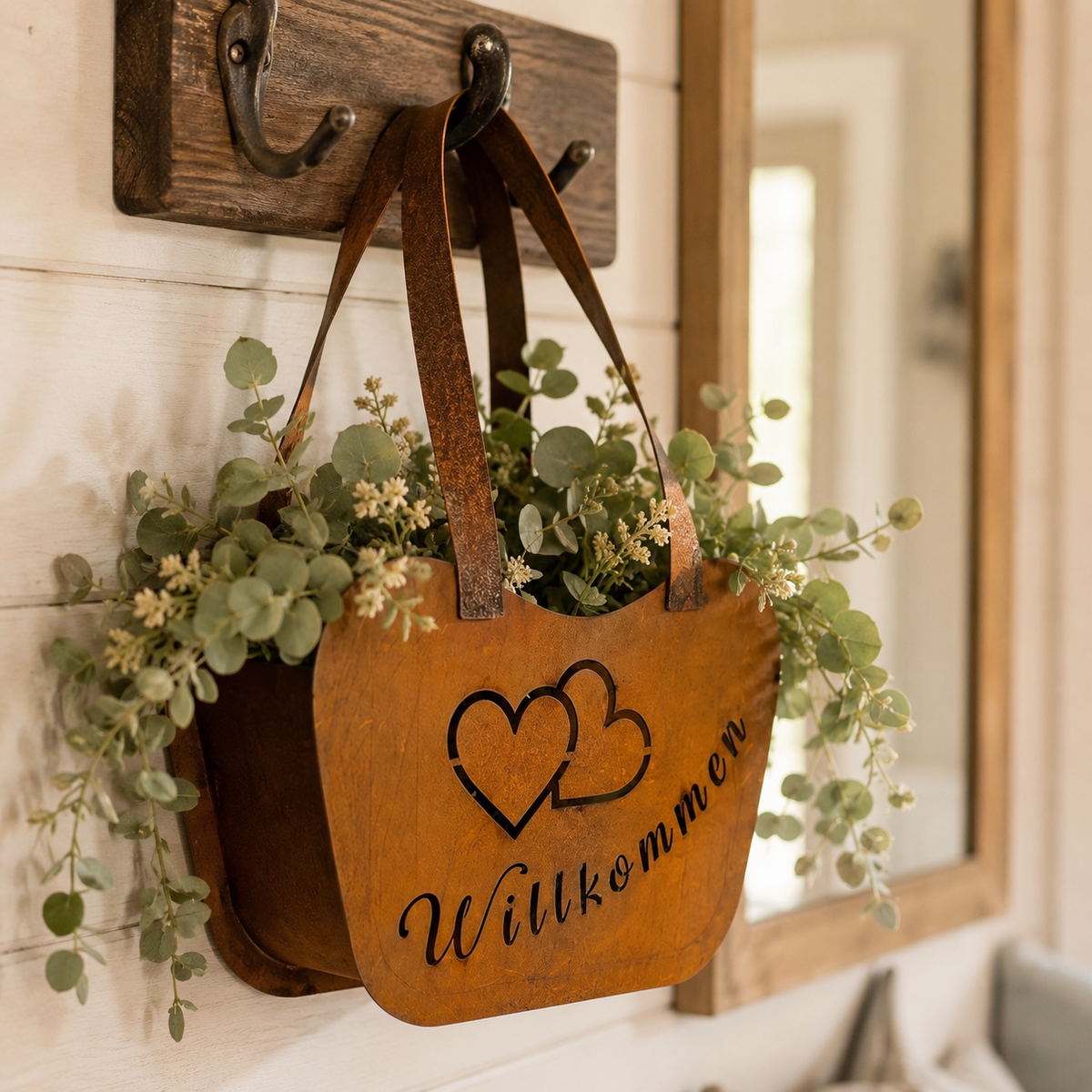 Vintage Rustic Metal Handbag Planter Basket