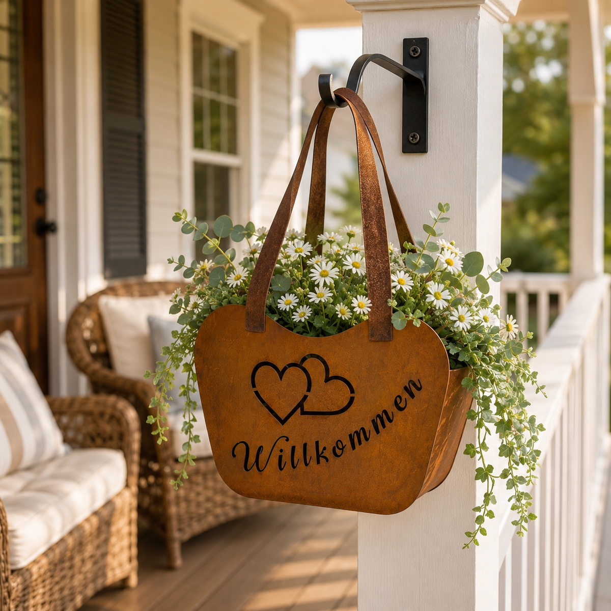 Vintage Rustic Metal Handbag Planter Basket