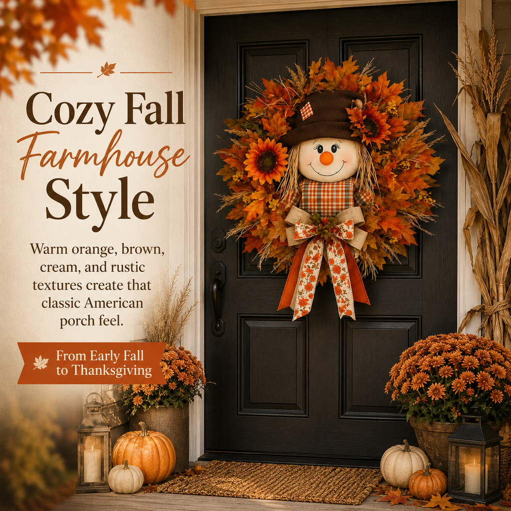 🔥🍁 Fall Favorite – Lighted Scarecrow Front Door Wreath