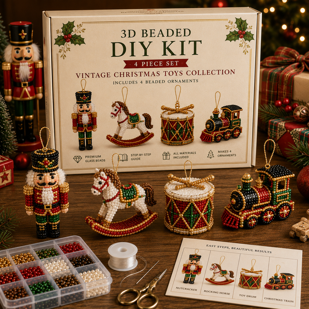 🧘 Relaxing & Beginner-Friendly-💎4-Piece 3D Beaded Christmas Ornament DIY Kit (❤As Seen in the Video)