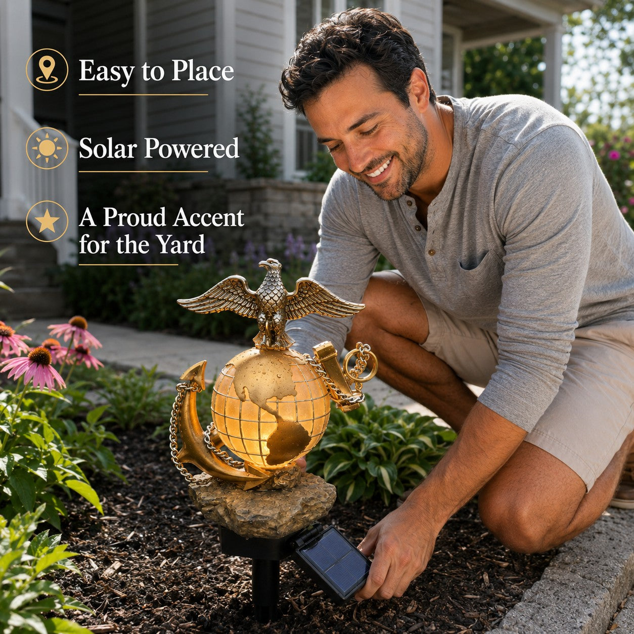 USMC Eagle Globe Anchor Solar Garden Stake