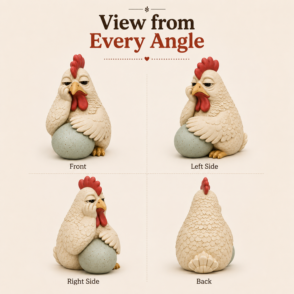 Monday Mood Hen Figurine with Speckled Egg – Funny Farmhouse Chicken Décor