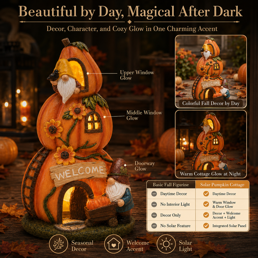 Solar Pumpkin Gnome House Garden Statue
