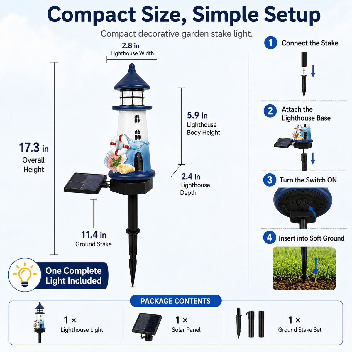 Solar Lighthouse Garden Stake Light