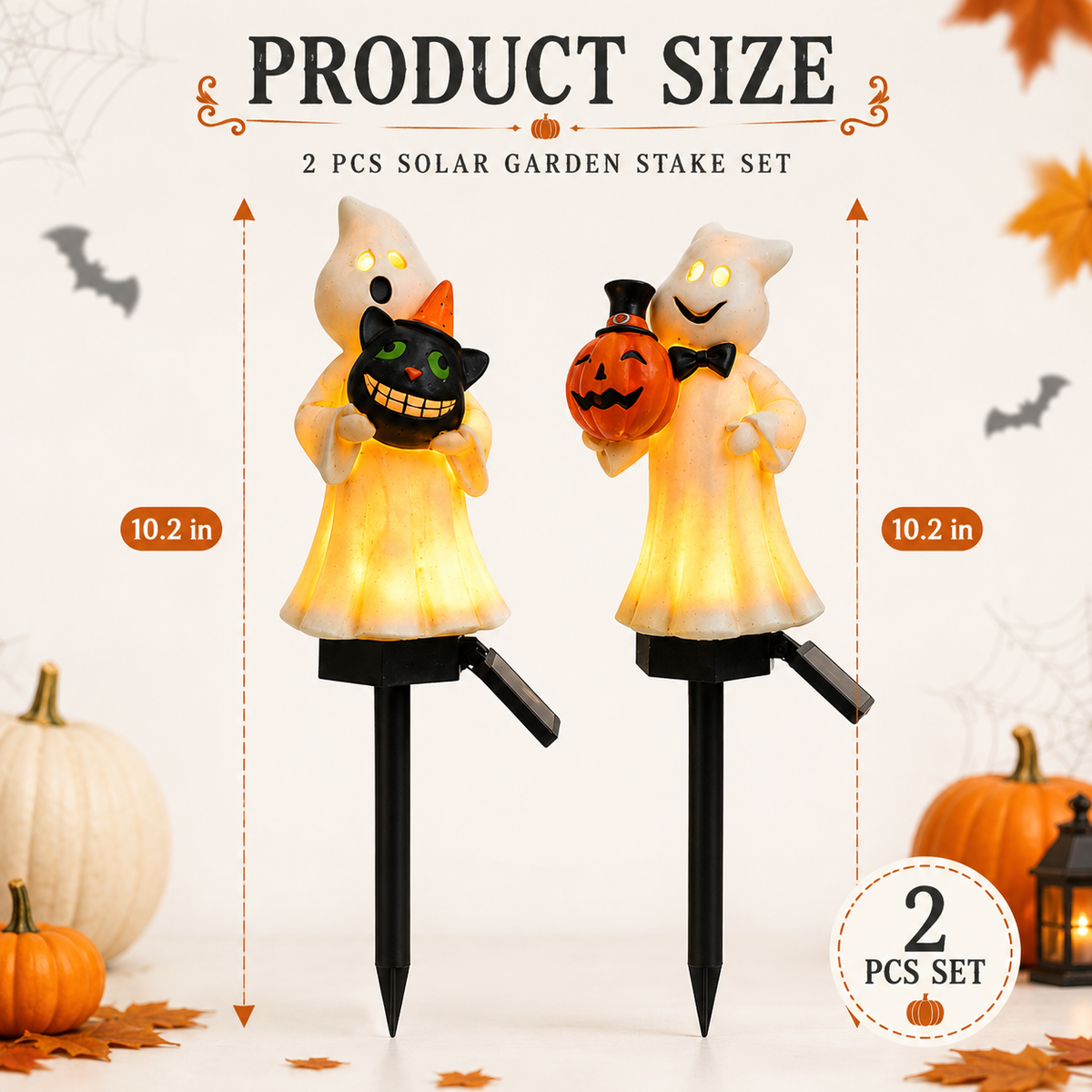 Solar Ghost & Pumpkin Garden Stake Lights Set – Warm Glow Halloween Pathway Décor