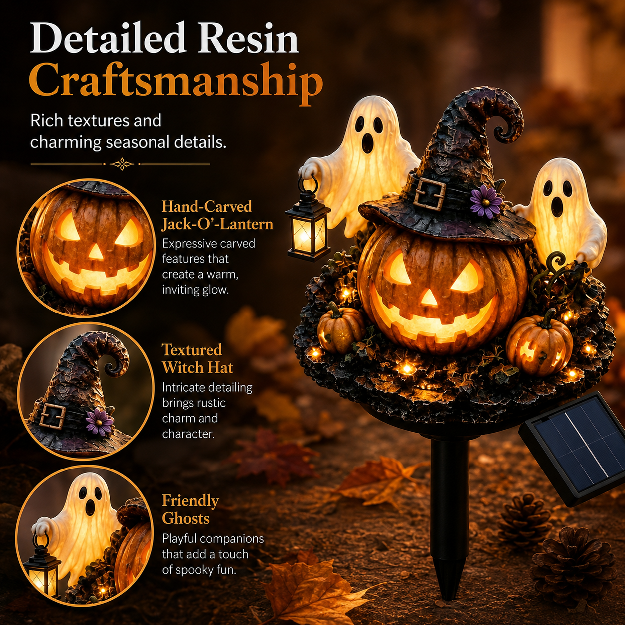 Solar Halloween Pumpkin Ghost Garden Stake Light