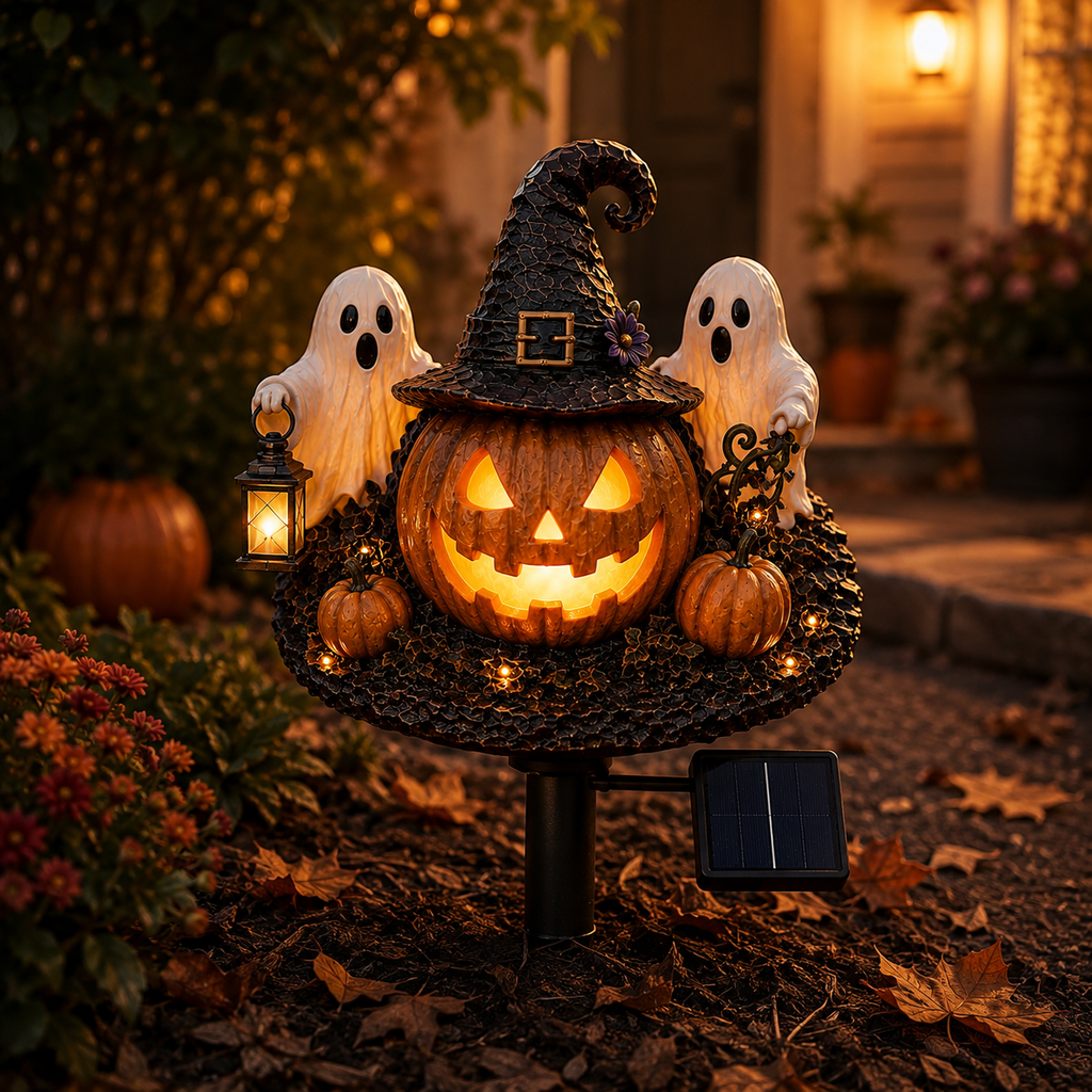 Solar Halloween Pumpkin Ghost Garden Stake Light