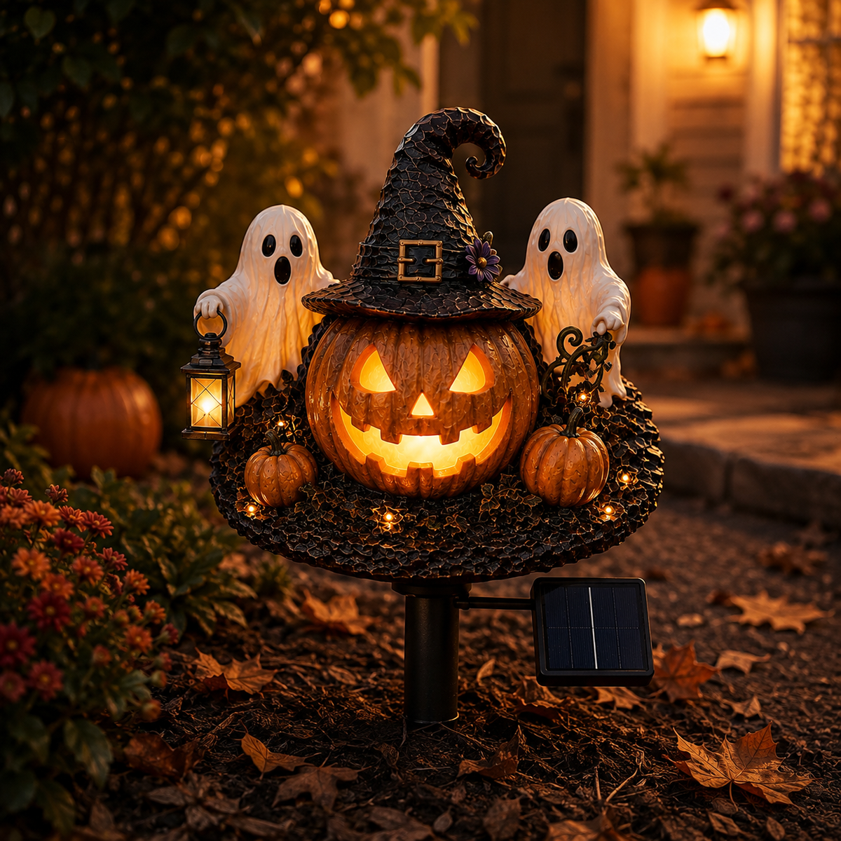 Solar Halloween Pumpkin Ghost Garden Stake Light