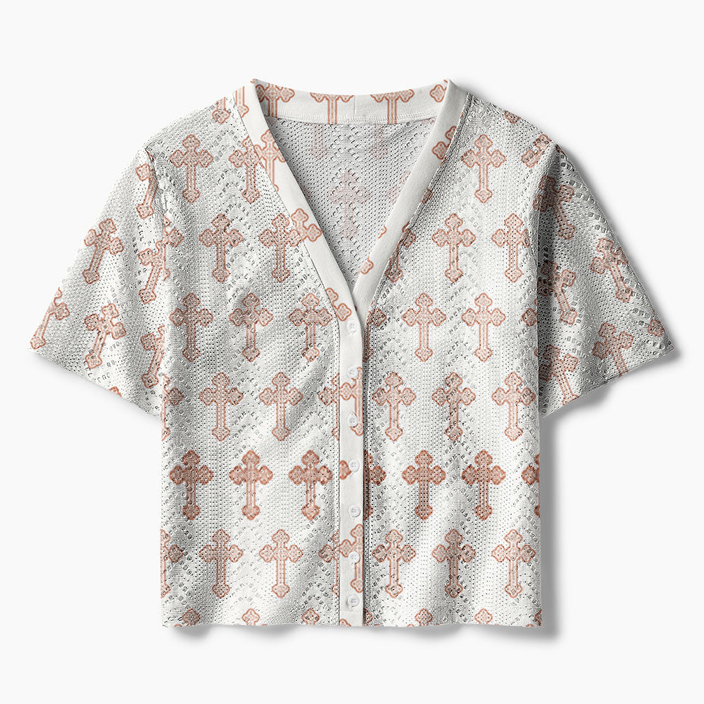 Classic Cross Christian Crochet Button Down Cardigan