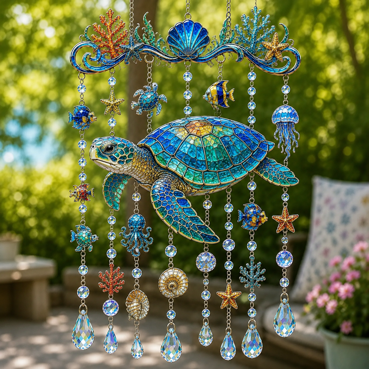 🐋 Ocean-Themed Crystal Wind Chime – Bring the Ocean Glow to Your Garden