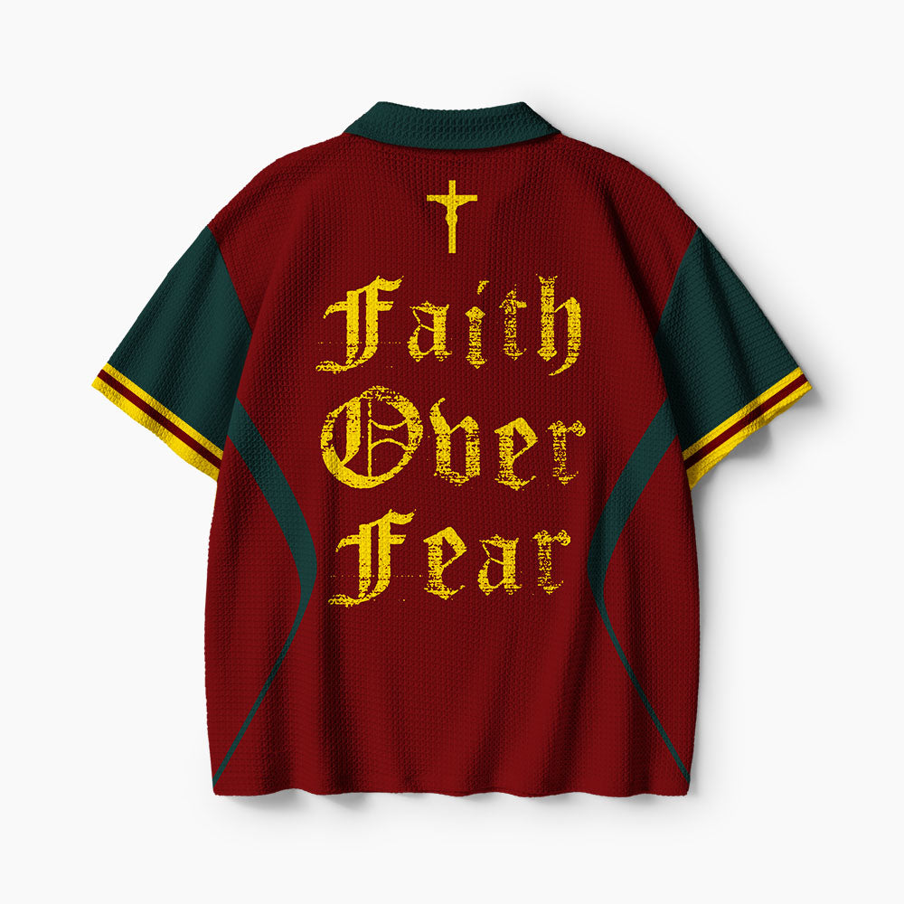 Faith Over Fear Christian Athleisure Crochet Polo Shirt