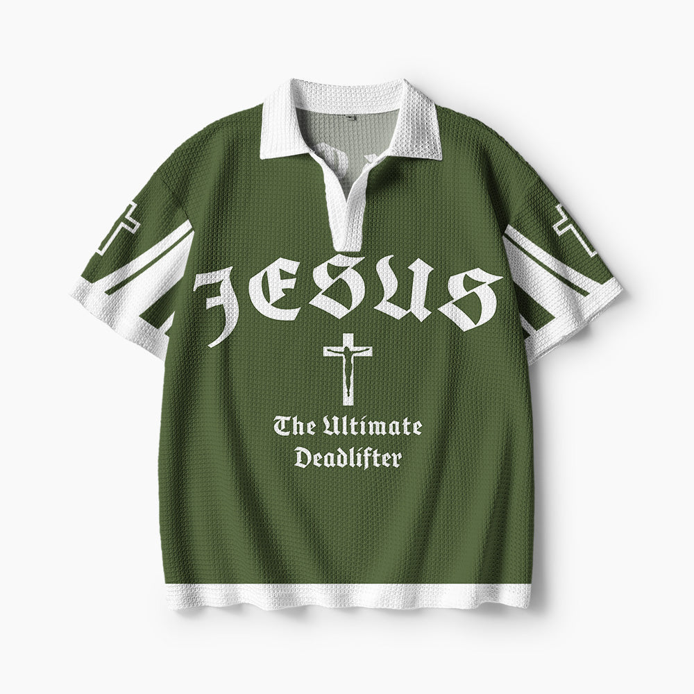 Jesus The Ultimate Deadlifter Christian Athleisure Crochet Polo Shirt