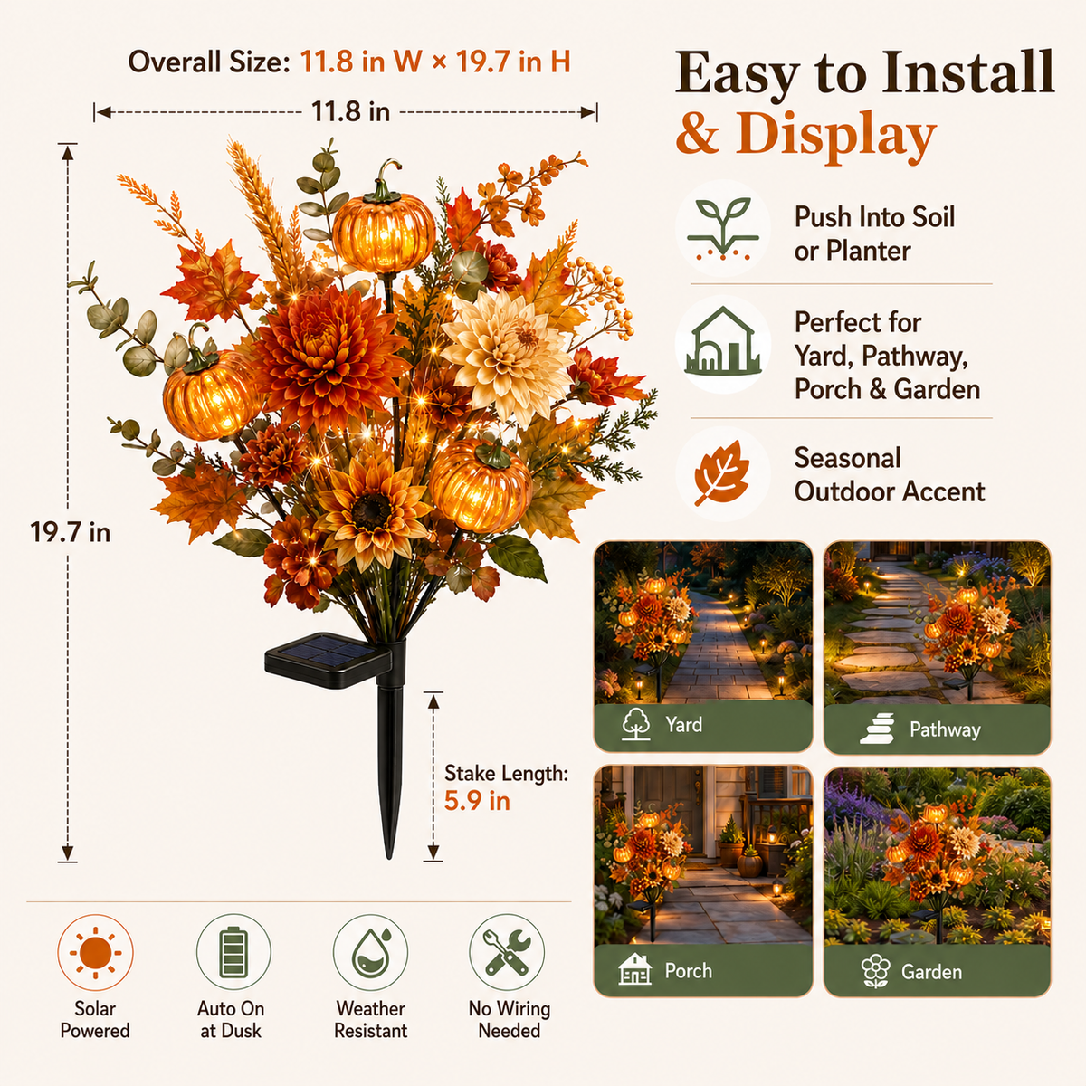 🌻 Solar Pumpkin Garden Stake Lights – Fall Artificial Flower Outdoor Decor