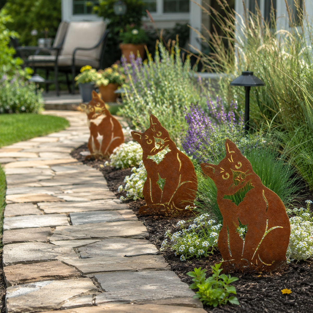 Rustic Metal Cat Garden Decor