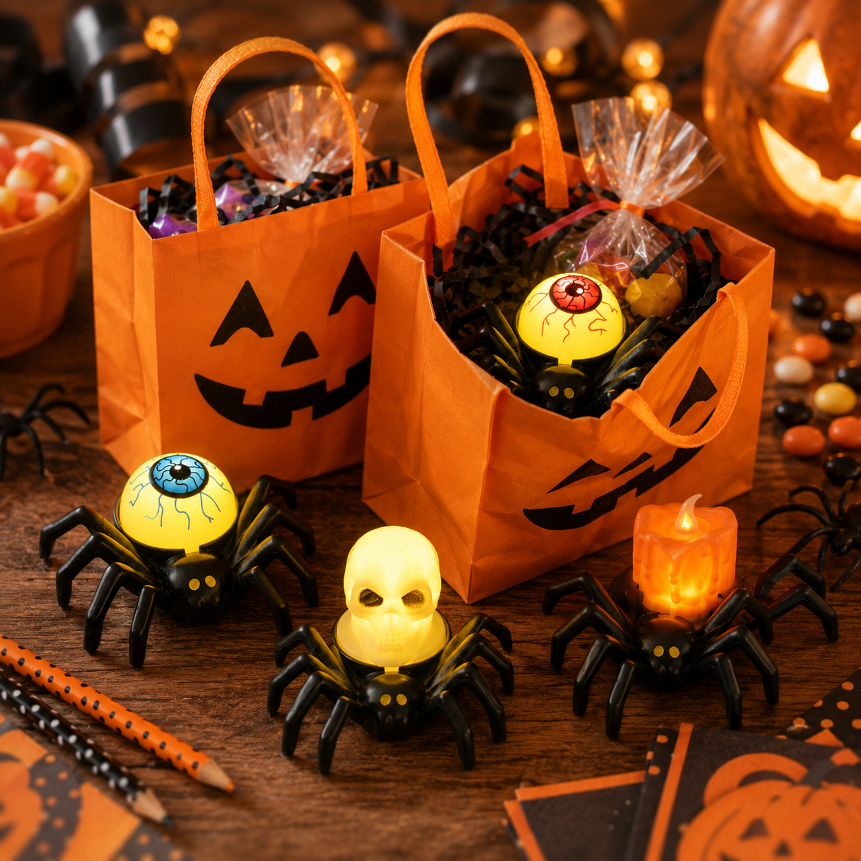 4-Pack Light-Up Spider Halloween Bracelets & Table Decor Set