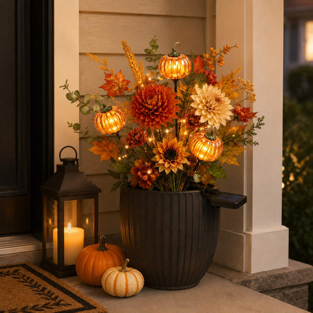 🌻 Solar Pumpkin Garden Stake Lights – Fall Artificial Flower Outdoor Decor