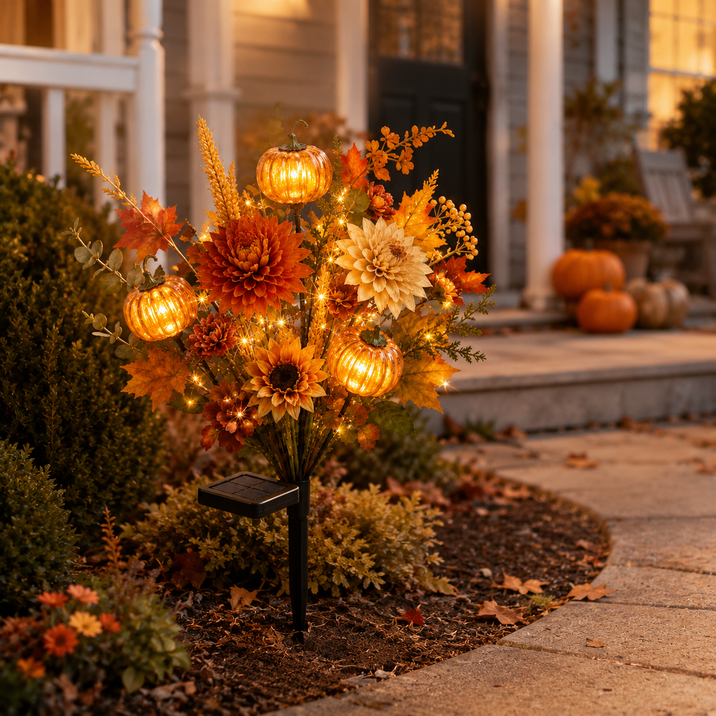 🌻 Solar Pumpkin Garden Stake Lights – Fall Artificial Flower Outdoor Decor