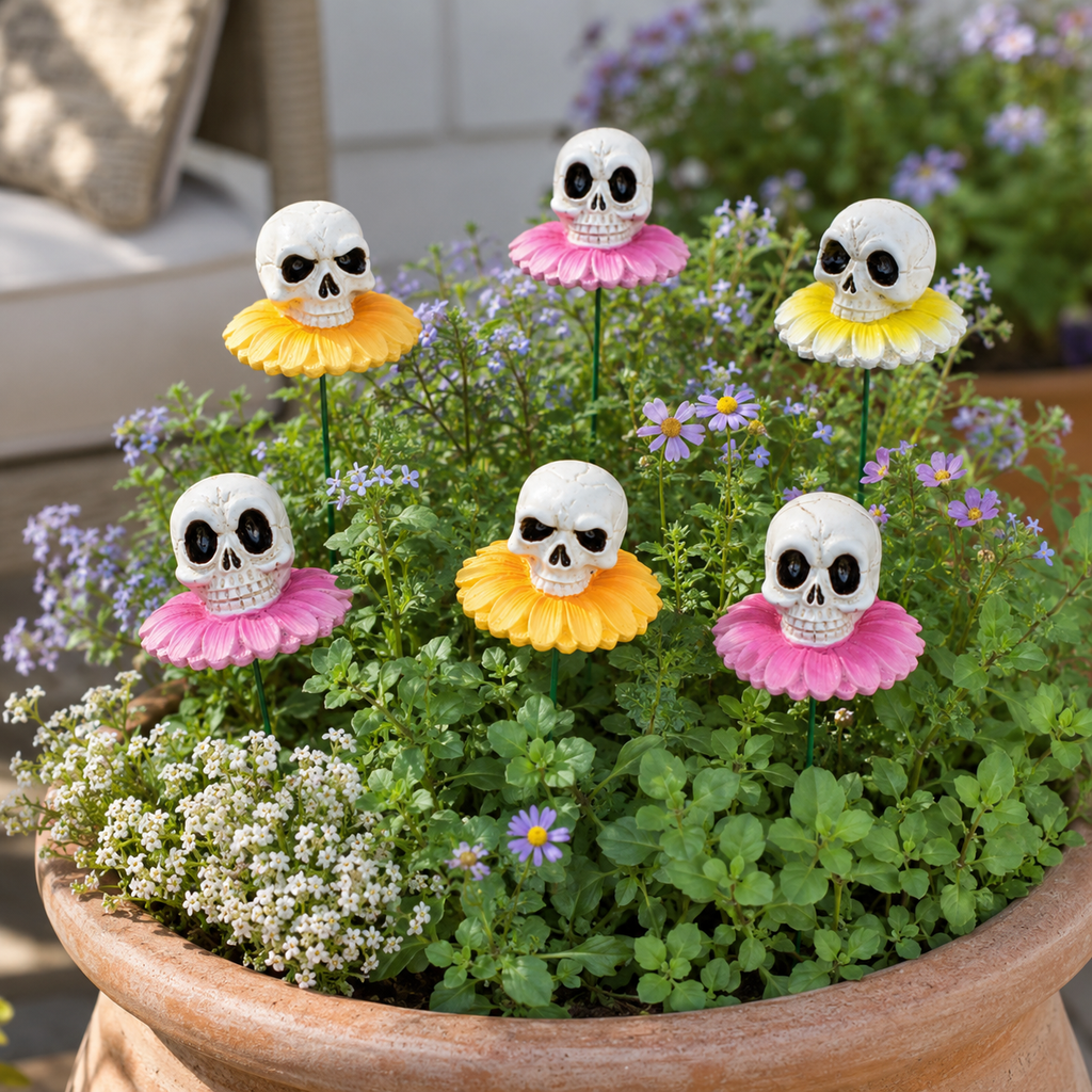 3pcs/Lot Gothic Dark Skull And Flower Figurine