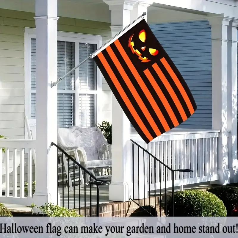 Halloween Pumpkin Stripe Garden Flag – Spooky Jack-O’-Lantern Porch Yard Banner Decor