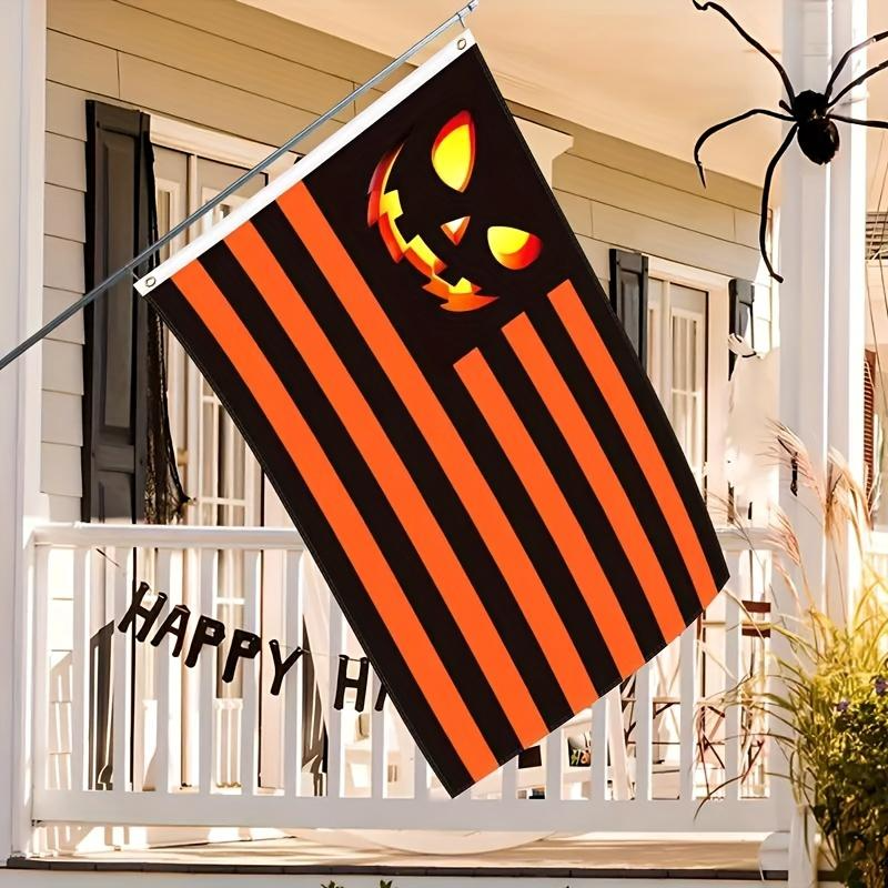 Halloween Pumpkin Stripe Garden Flag – Spooky Jack-O’-Lantern Porch Yard Banner Decor