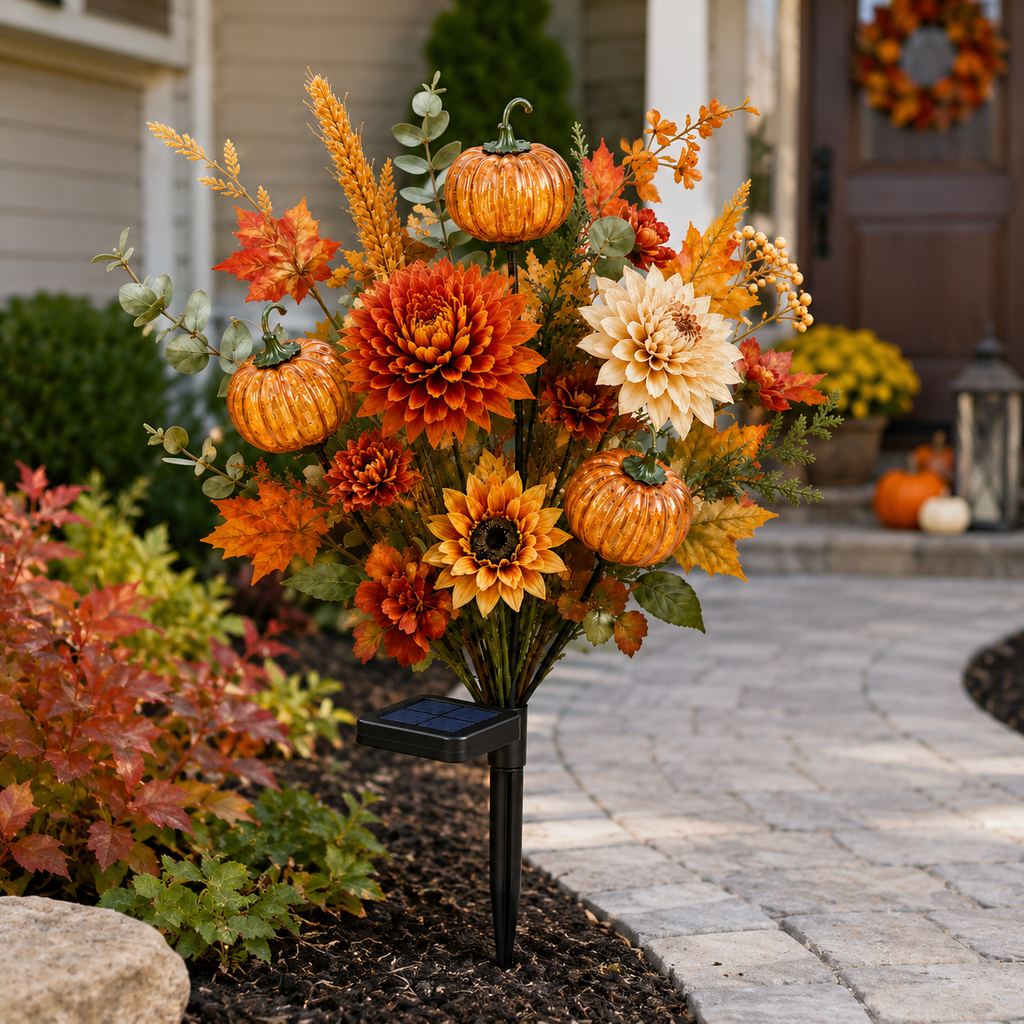 🌻 Solar Pumpkin Garden Stake Lights – Fall Artificial Flower Outdoor Decor