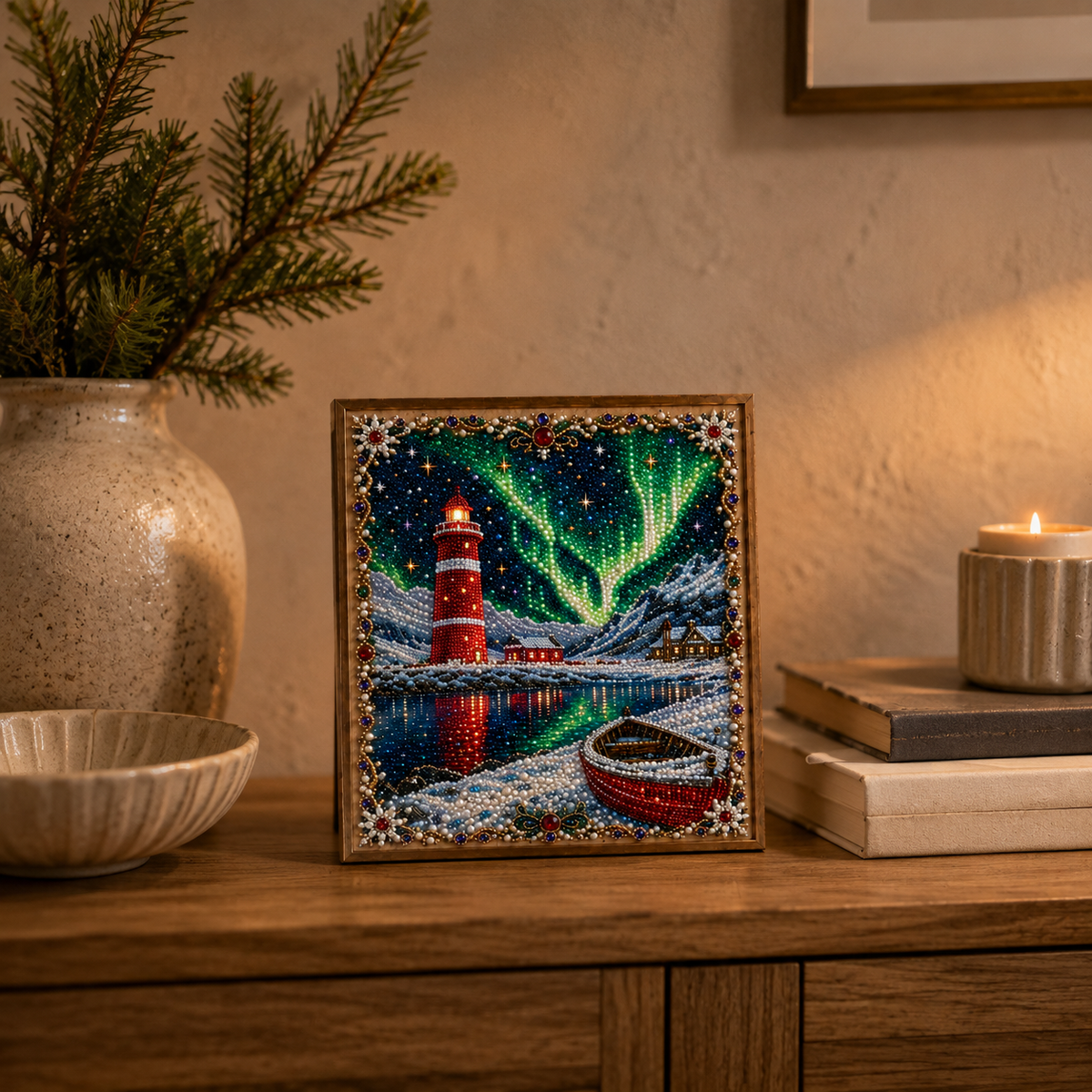 ✨ Aurora Lighthouse DIY Pearl Painting –  Sparkling Winter Landscape Decor