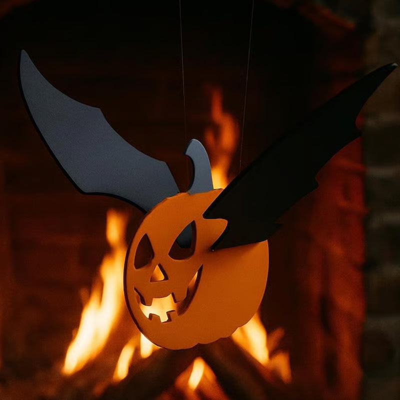🎃 Flying Pumpkin Bat – Hanging Wooden Halloween