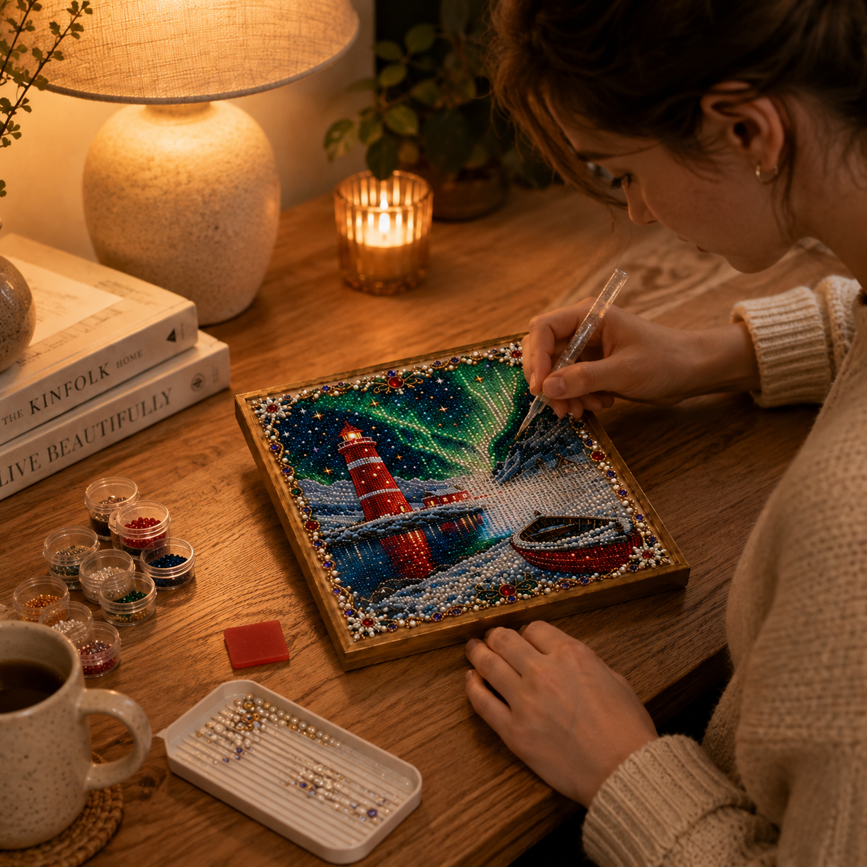 ✨ Aurora Lighthouse DIY Pearl Painting –  Sparkling Winter Landscape Decor