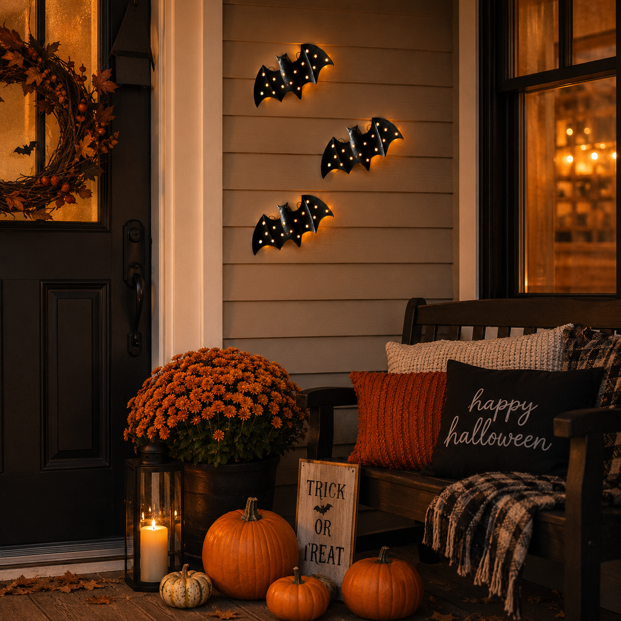 1pcs / Lighted Metal Bat Wall Decor -- 7.9 x 3.9 in Black Iron Bat Wall Hanging with Warm LED Glow
