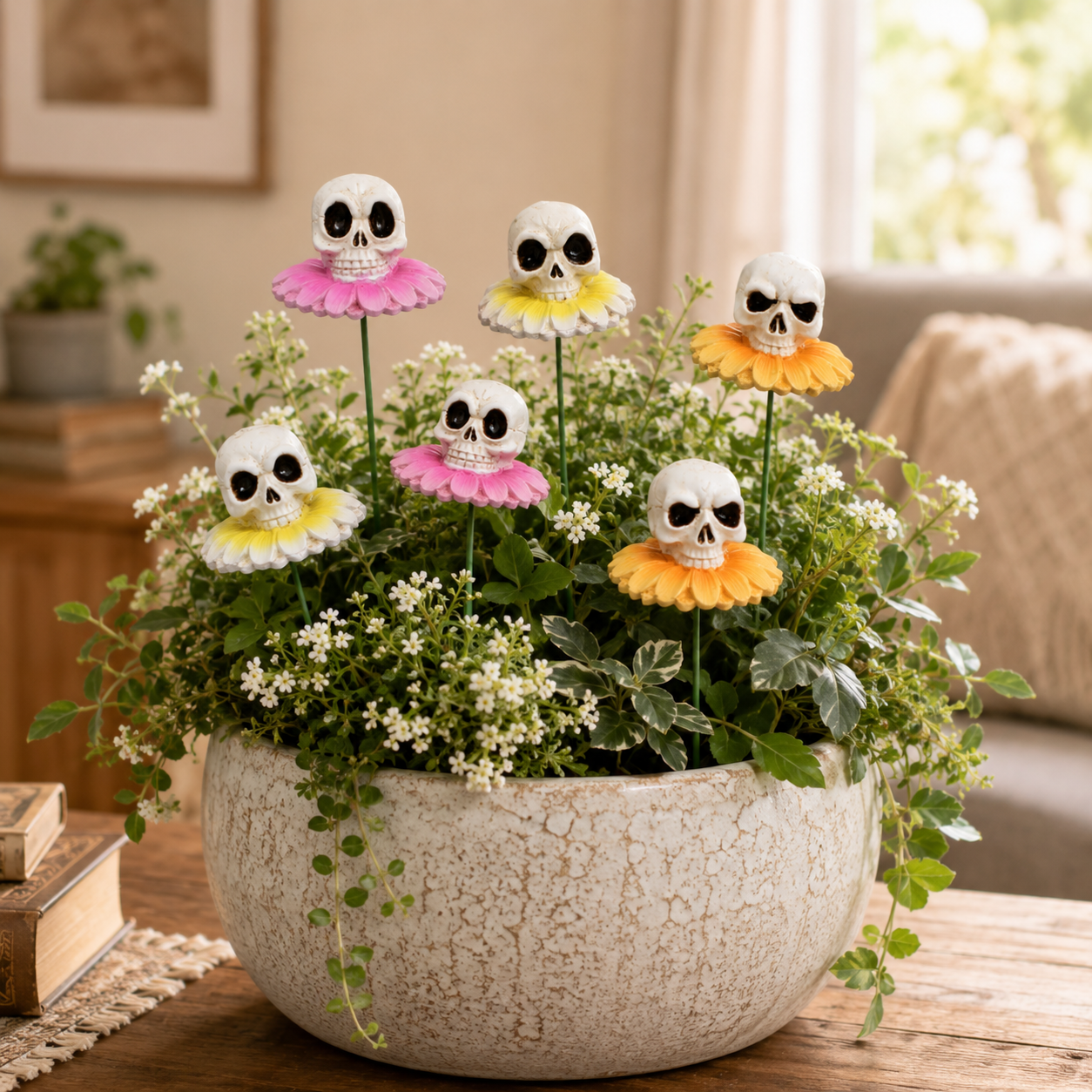 3pcs/Lot Gothic Dark Skull And Flower Figurine