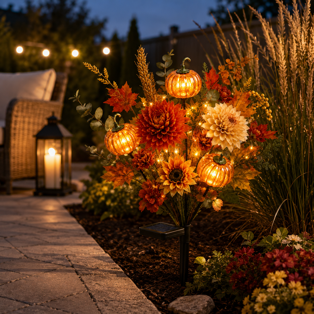 🌻 Solar Pumpkin Garden Stake Lights – Fall Artificial Flower Outdoor Decor