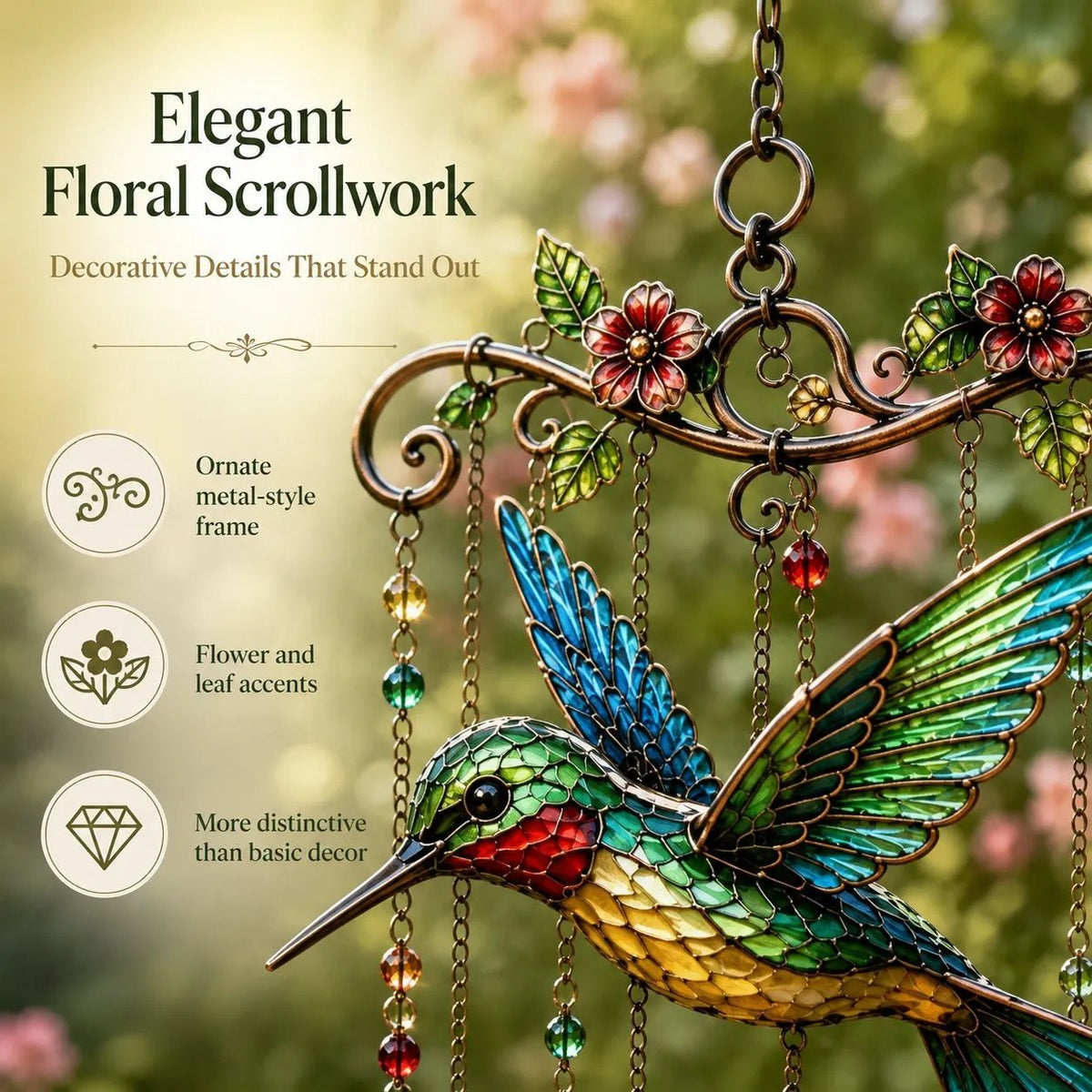 🐦Elegant Hummingbird Garden Wind Chime Suncatcher