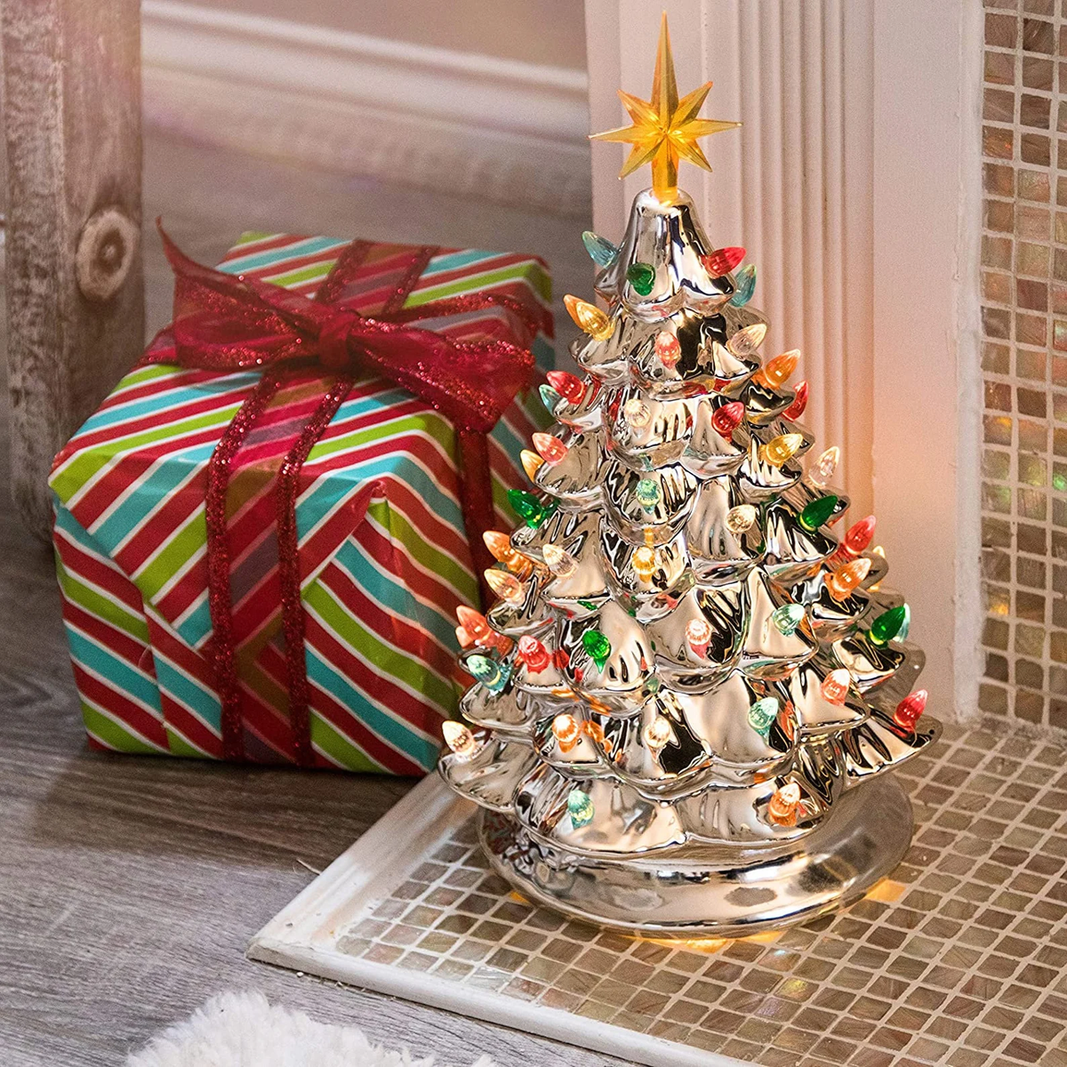 COLORED LIGHTS CHRISTMAS TREE-HANDCRAFTED AND HAND PAINTED
