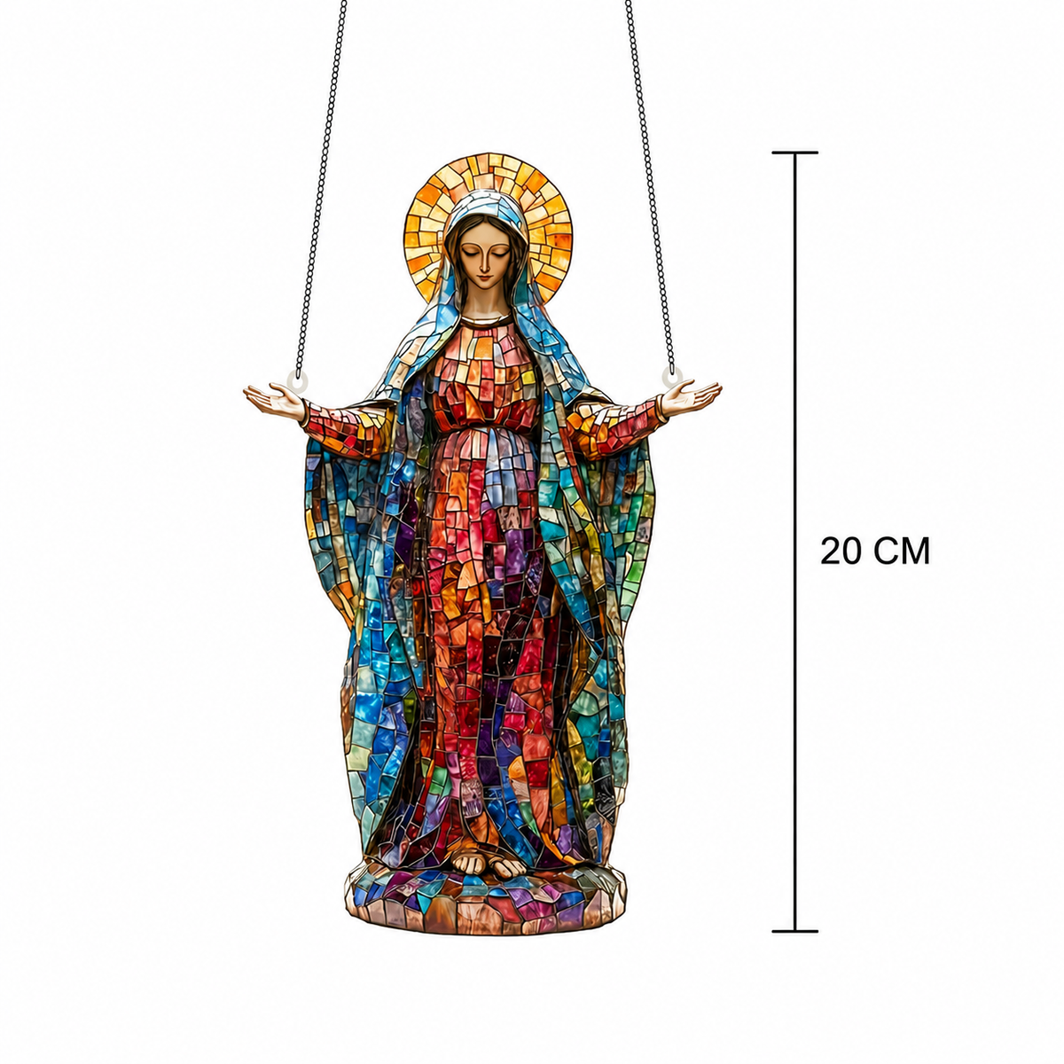 Virgin Mary Acrylic Window Hanging Decor, Stained Glass Style Religious Suncatcher Ornament with Chain, Catholic Christian Gift for Home, Church, Prayer Room, Christmas and Easter