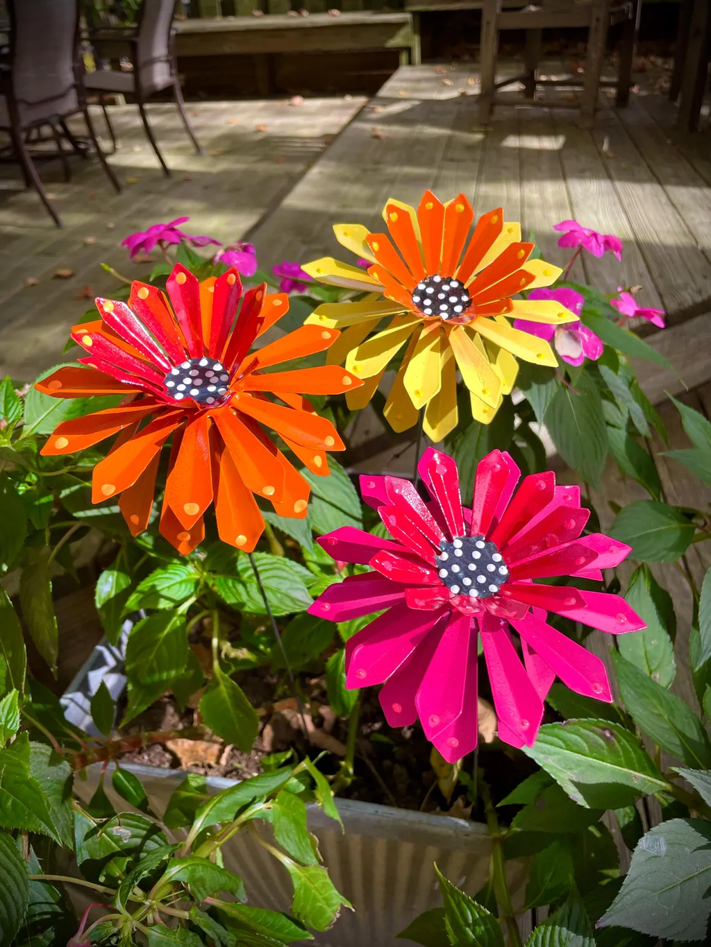 Handcrafted Metal Zinnia Flower Garden Stake