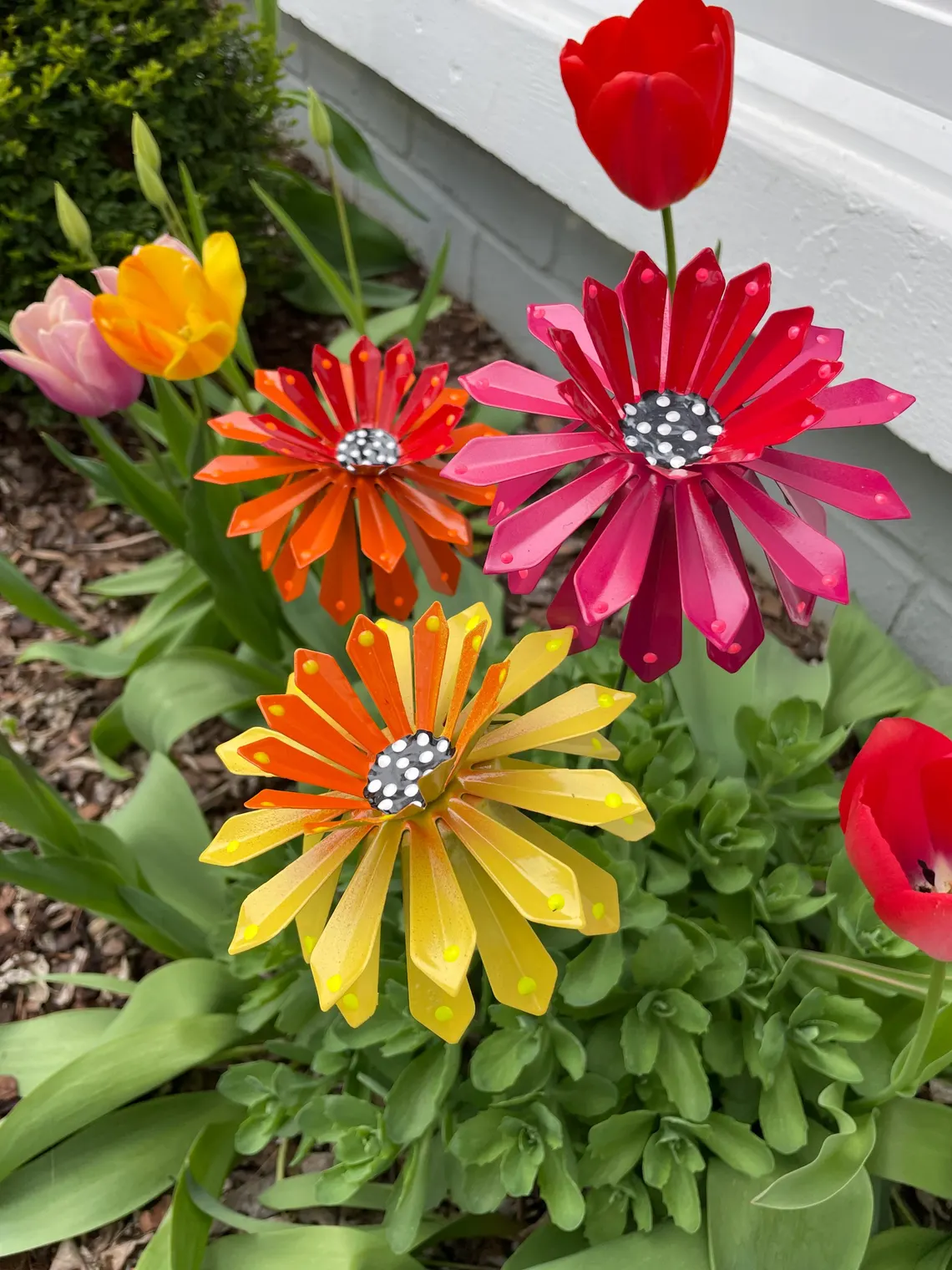 Handcrafted Metal Zinnia Flower Garden Stake
