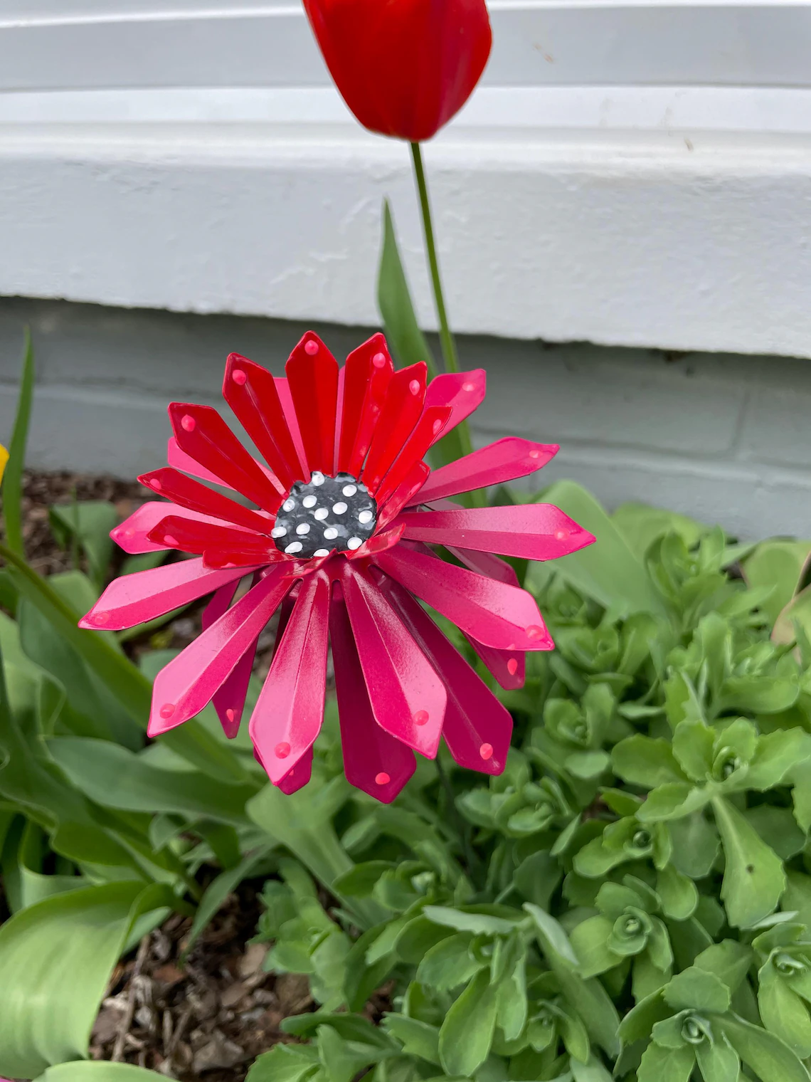 Handcrafted Metal Zinnia Flower Garden Stake
