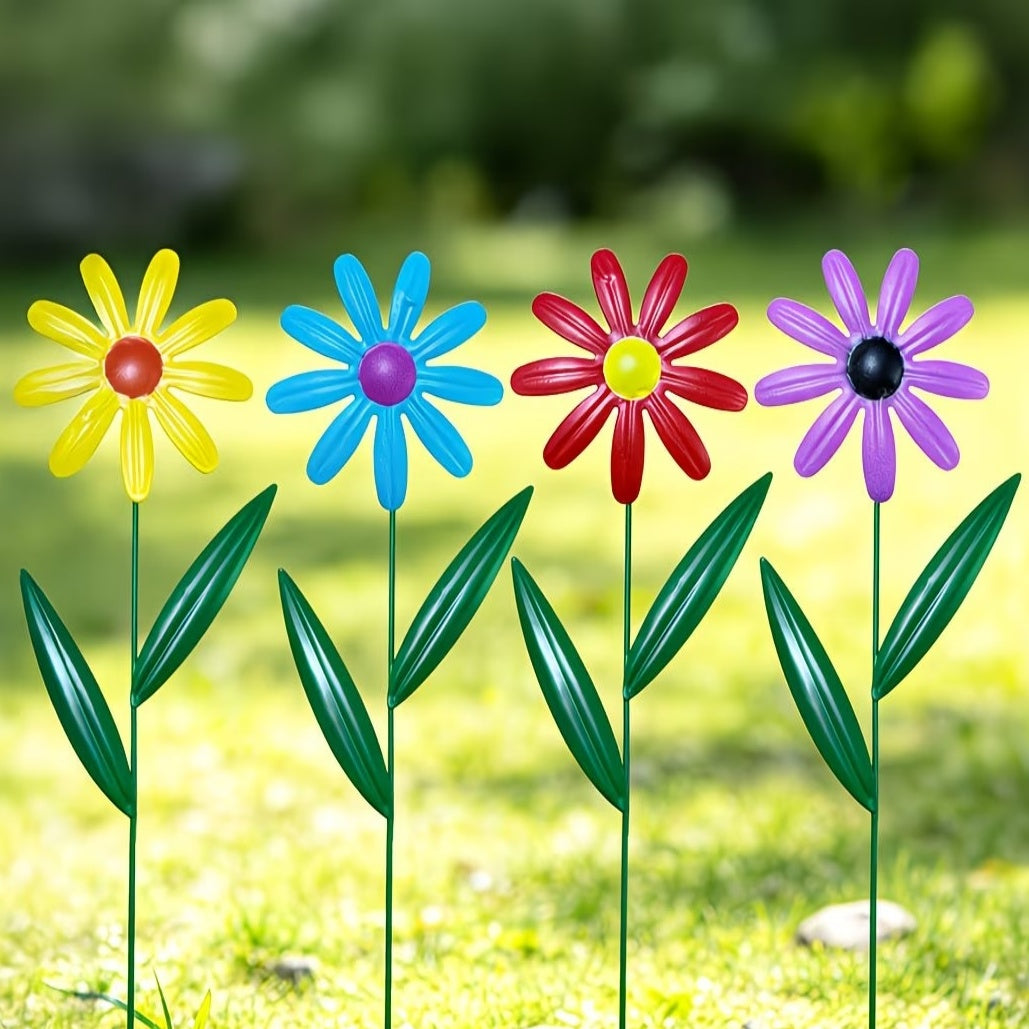 Set of 4 Metal Flower Garden Stakes